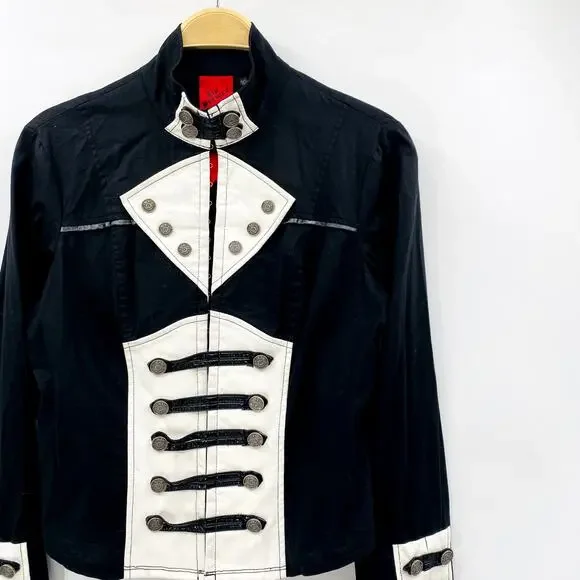 Lip Service Vice Steampunk Black White Faux Leather Military Jacket